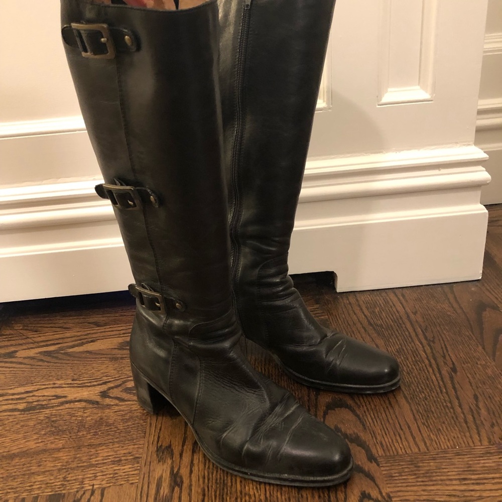 Unisa Black Leather Heeled Boots